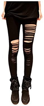 Miya Fashion Punk Style Legging déchiqueté Noir Taille Unique 32-42