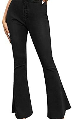 Petalum Jean skinny pour femme Boot Cut Denim Pantalon Taille haute évasée Fit Chic Pantalon décontracté Sexy évasé Bouton Fermeture Pantalon évasé