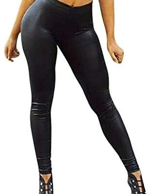 VJGOAL Pantalon en Cuir Femmes Sexy Butt Lift Fitness Running Yoga Leggings Mode Noir Stretch Faux Cuir Slim Fit Sports Leggings Maigre Pantalon Court Leggings Longs Plus La Taille S-5XL