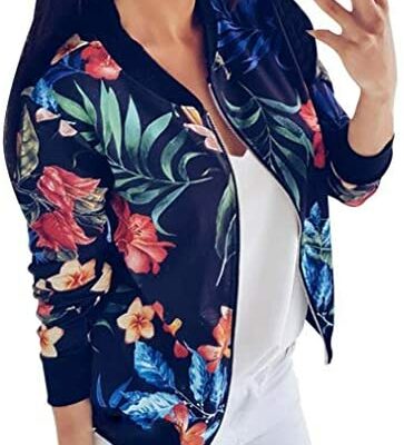 Vestes de motard pour femmes Cropped Zip Floral Bomber Jackets Printemps Automne Mode féminine Floral Bomber Jackets Molto Jackets Chic Long Sleeve Jackets