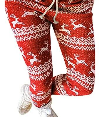 Dasongff Leggings taille haute pour femme Pantalon de yoga de course de Noël Santa Graphic Snowflake Print Pantalon décontracté Pantalon de survêtement opaque