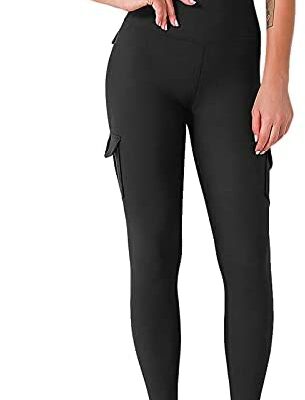 Komiseup Leggings taille haute pour femmes Sports Fitness Yoga Leggings longs Leggings de sport opaques avec poches Stretch Fitness Pants