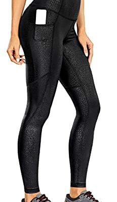 CRZ YOGA Damen leggings en faux cuir Hohe taille Kunstleder Sporthose mit Taschen - 71cm