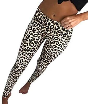 Frecoccialo Leggings en similicuir extensible noir/imprimé léopard pour femme coupe ajustée grande taille