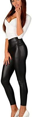 Kinky Sexy Leggings Slim Taille Haute en Latex Faux Cuir Brillant Mat Humide