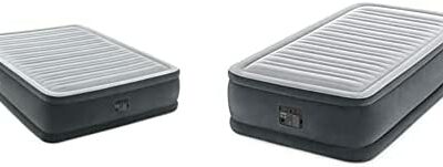 INTEX - Matelas Gonflable Confort Peluche 2 Places et Matelas Gonflable Confort Peluche 1 Place Elec Fibre Tech, Gris