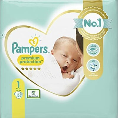 Couches Pampers New Baby Premium Protection, Taille 1 : 2-5 kg ​​- Lot de 22