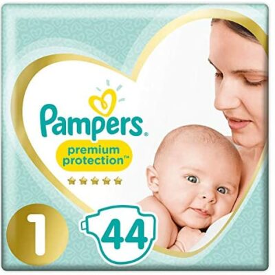 Couches protectrices Pampers Premium Taille 1 (2-5 kg) Notre #1 est pour les peaux sensibles et aide à protéger le ventre délicat d'un nouveau-né, 88 couches (2 x 44)