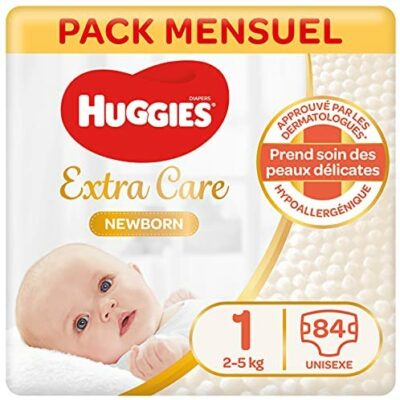 Huggies, couches pour bébés, taille 1 (2-5 kg), nouveau-né, unisexe, avec indicateur d'humidité, pack consommateur 1 mois, nouveau-né - 21x 4 (84 pièces)