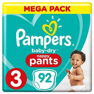Pampers Baby Dry Pants Couches Taille 3 (6-11 kg) Jusqu'à 12 heures de séchage et double étanchéité, 92 couches (grand paquet)