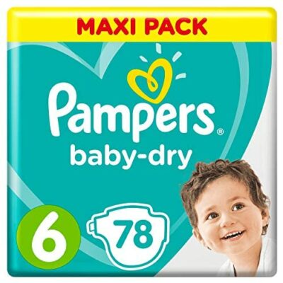 Couches Pampers Baby-Dry dans les tailles 6 et 78 pour un séchage et une respirabilité optimaux.