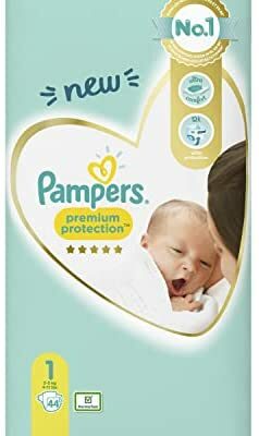Couches Pampers Taille 1 (2-5 kg), Protection Premium, Couches pour bébé 44 fils, Notre protection n° 1 pour la peau sensible
