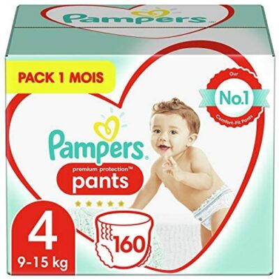 Couches Pampers Taille 4 (9-15 kg), Protection Premium, 160 couches pour bébé, pack 1 mois, notre protection n° 1 pour la peau sensible.