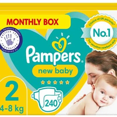 Couches pour bébés Pampers Taille 2 (4-8 kg) - 240 pièces - Pack de valeur mensuelle - Essentiel pour nouveau-né