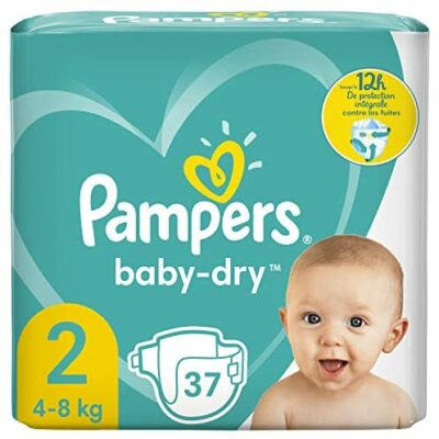 Pampers Baby Dry Taille 2, 37 couches, jusqu'à 12 heures de protection contre les fuites, 4-8 kg.