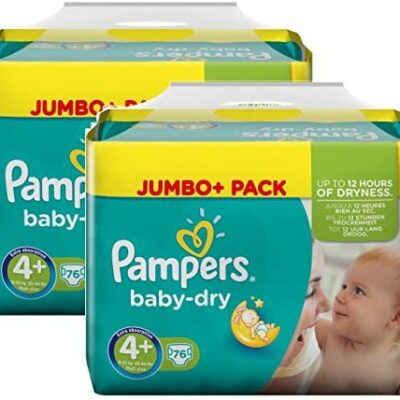 Pampers Baby Dry Taille 4 + Maxi Plus 9-20kg Jumbo Pack (2 x 76 Couches)