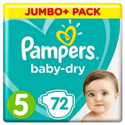 Pampers Baby-Dry Taille 5 72 Couches 11-16 kg Jumbo+ Pack Canaux d'air pour un séchage respirant pendant la nuit