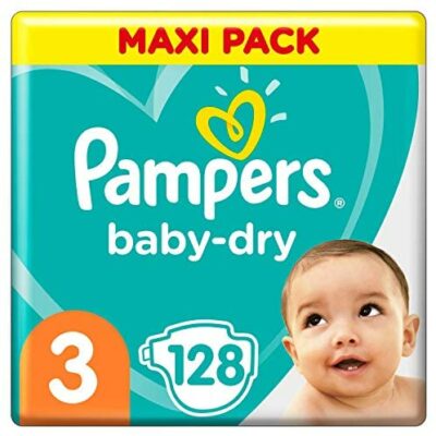 PAMPERS Taille Baby Dry Couches 3 à 12 Heures Protection 6-10kg 128 Pièces