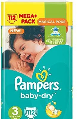 Pampers Baby Dry Mega Plus Pack, Tailles 3,5–9 kg, Pack 1 (1 x 112 pièces)