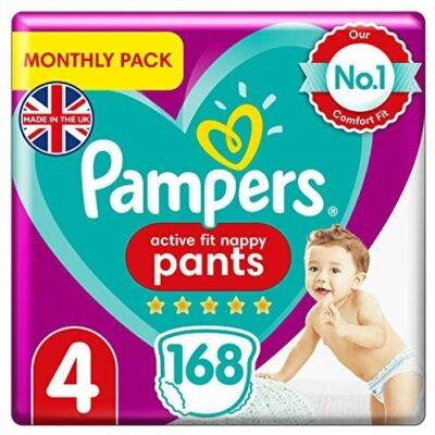 Pampers Baby Taille 4 Culotte Active Fit, 168 fils, Pack d'économies mensuelles, Couches à enfiler (9-15 kg)