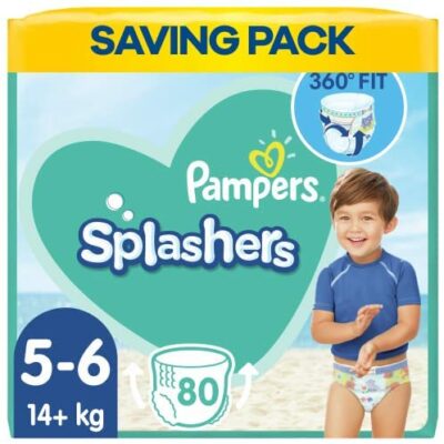 Pampers Jetables Swim Diaper Splasher Tailles 5-6 (14 kg +) pour une meilleure protection dans l'eau, 80 couches (8 x 10)