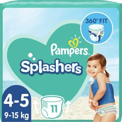 Pampers Swim Couches Tailles 4-5 (9-15 kg), Splashers 11 Couches pour bébé pour une meilleure protection dans l'eau