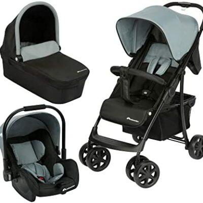 Bebeconfort Roadeo 3 en 1, poussette 3 en 1 avec porte-bébé et cosi, de la naissance à 4 ans, 0-22 kg, Shadow Block (gris)