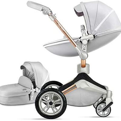 Poussette 2 en 1 Hot Mom pivotante à 360°, poussette avec baignoire pour bébé et siège sport, adaptateur de siège pour bébé inclus, cadre en aluminium, 2022 (gris, sans siège auto)
