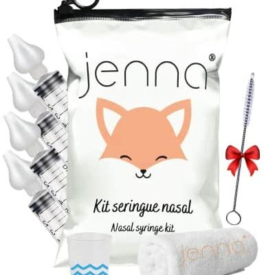 Jenna® | Ensemble de seringues Baby Fly 4 pièces 10 ml • Brosse gratuite • Serviette en coton • Gobelet • Rinçage nasal Rinçage des sinus Hygiène nasale • Embout nasal en silicone • Nettoyant nasal salin