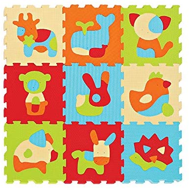 LUDI - Puzzle Animaux, Tapis de Jeu Bébé - Puzzle Géant, Puzzle 9 Pièces en Mousse, 51 Éléments de Jeu - Développement Motricité & Vision - Dès 10 mois