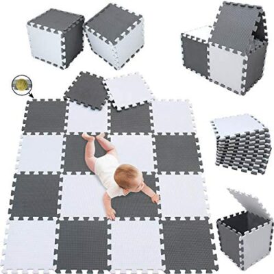 meiqicool Tapis de Jeu Puzzle Tapis de Jeu en Mousse Puzzle Tapis Enfants Blanc et Gris 0112
