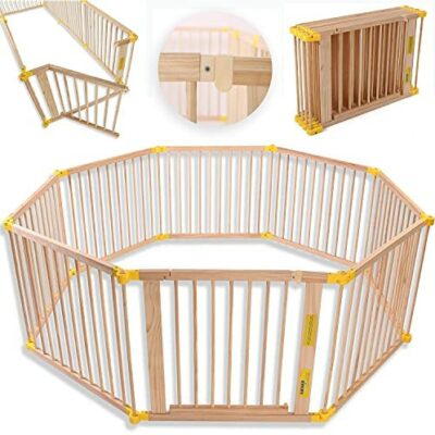 KIDUKU® Safety Gate Parc XXL 7,2 m, plié, barrière incluse, 8 pièces, forme personnalisée selon votre choix