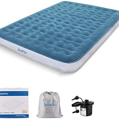 Deeplee Matelas gonflable 2 places avec pompe à air rechargeable, lit supplémentaire 203 x 152 x 23 cm pour camping, invités en voyage