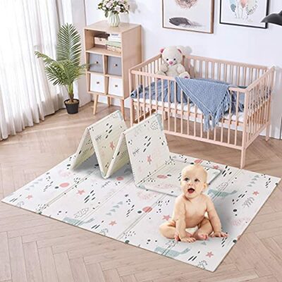 Tapis de jeu pour bébé Mocosy, tapis de bébé pliable imperméable non toxique, grand coussin de 150 x 200 x 1 cm avec une jolie figurine de renard