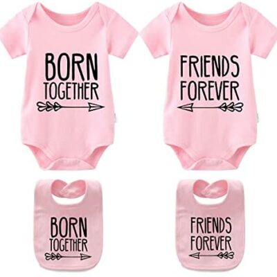 Culbutomind bébé jumeaux Onesie body garçon fille meilleurs amis pour toujours amusant bébé cadeaux naissance premier Kit 2 bavoirs bébé