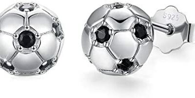 Boucles d'oreilles pour garçons Boucles d'oreilles en argent sterling 925 Bijoux de football pour femmes Boucles d'oreilles boule Cadeau pour la fête des mères filles, enfants