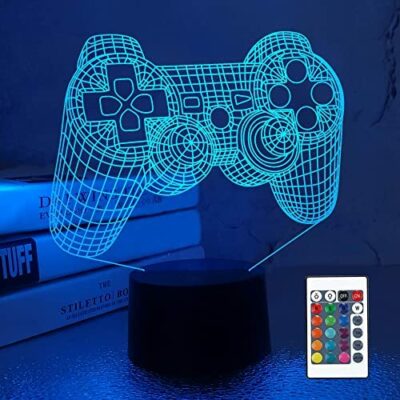 CooPark 3D Contrôleur de Jeu Lampe Veilleuse 3D Illusion Lampe pour Enfants, 16 Couleurs Changeantes avec Télécommande, Décoration de Chambre d'Enfant comme Cadeaux d'Anniversaire de Noël pour Garçons et Filles