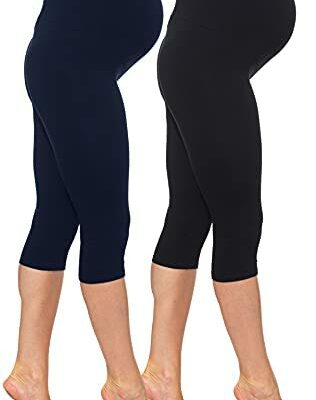 Sibinulo Leggings de maternité pour femme Leggings de maternité en coton Leggings de grossesse et de maternité 3/4 Grossesse Sports de taille multiple