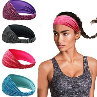 Bandeaux de sport pour femmes - Bandanas pour cheveux pour fitness, course, crossfit, cyclisme, yoga, basket-ball, football, tennis - Bandeaux élastiques respirants évacuant l'humidité - 4 pièces