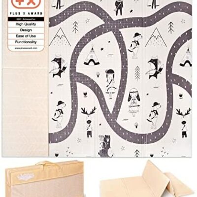 Tapis de jeu mat Hakuna 2x1,8 m - Design double face primé : Sables des Caraïbes et explorateurs scandinaves - Tapis de jeu pliable pour ramper, jouer et jouer - Imperméable, inodore et non toxique