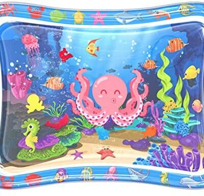 lunaoo coussin d'eau gonflable pour bébé, coussin d'eau pliable pour bébé avec 5 animaux flottants, coussin d'eau éducatif pour bébé 3 6 9 mois (65 x 50 cm)