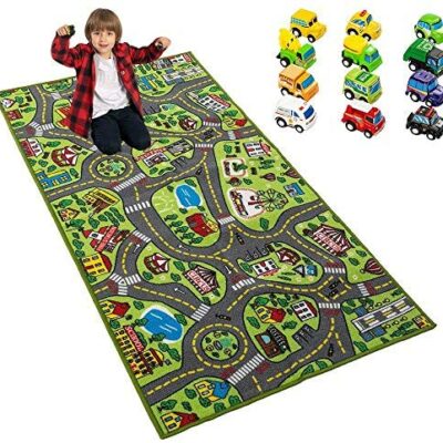 JOYIN Tapis de jeu avec 12 tracteurs pour 3 ans et plus Tapis de circuit Grand tapis de jeu dans la salle de jeux