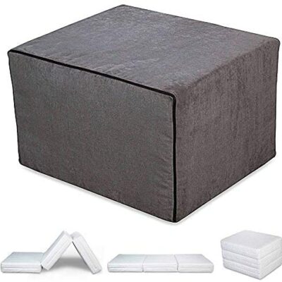 EvergreenWeb - Lit futon avec matelas en mousse de 10 cm, gain de place, repose-pieds ottoman, tissu amovible et lavable, idéal pour les chambres et les salons - Lit d'appoint pliant (anthracite)