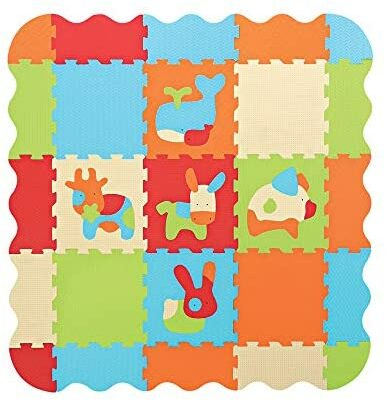 LUDI - Tapis Mousse Animaux, Tapis Éveil Bébé - Puzzle Géant, 9 Briques Mousse, 44 Éléments de Jeu - Développe Motricité et Vision - Dès 10 Mois