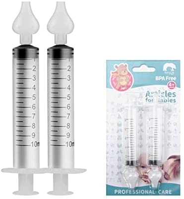 HENGBIRD Seringues nasales pour bébé, tubes d'aspiration nasale pour bébé, 2 seringues nasales pour bébé dégradées de 10 ml avec embouts d'aspirateur de nez en silicone nettoyables et réutilisables (2 pièces)