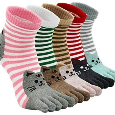 Chaussettes à orteils pour femmes Chaussettes de sport en coton à bout fendu, Chaussettes fantaisie pour femmes Chaussettes en coton, 5 paires, 36-41