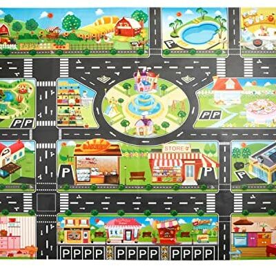 Tapis de jeu en PVC (39*51"/100*130cm) Tapis de jeu pour enfants, Tapis de jeu en plastique, Tapis de jeu imperméable, Idéal pour les voitures et les jouets