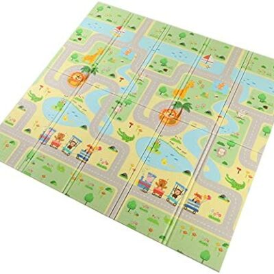 Tapis de jeu pour bébé, tapis de jeu pour enfants Tapis de bébé pliable Tapis de sol non toxique Tapis de bébé épaississant confortable Motif animal mignon Convient pour l'intérieur et l'extérieur 196 x 177 x 1,5 cm