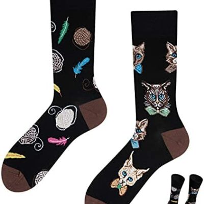 TODO COLORS Chaussettes Mottif - Chats à Noeuds - Nouveauté, Humour, Hommes, Femmes, Chaussettes Colorées - Chats, Laine, Plume, Balles