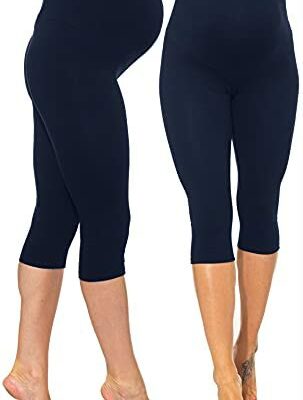 Sibinulo Leggings de maternité pour femme Leggings de maternité en coton Leggings de grossesse et de maternité 3/4 Grossesse Sports de taille multiple